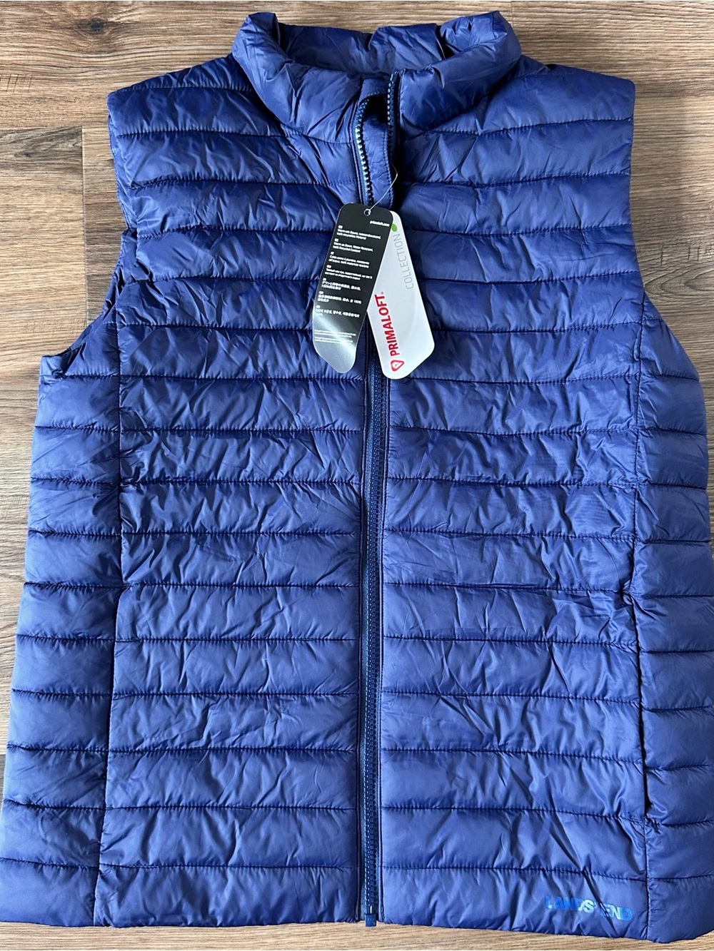 Lands End Puffer Vest Kids XL Navy Blue Primaloft ThermoPlume Zip Outerwear NEW